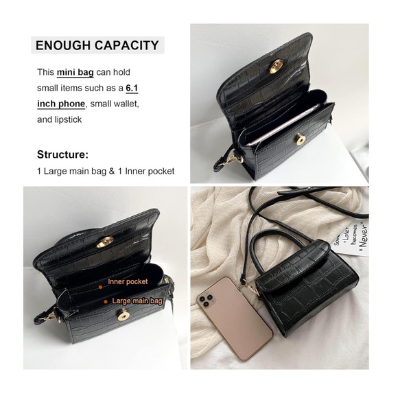 Mini Purse Top Handle Clutch Bag Crossbody Handbag with Crocodile Pattern - Picture 4 of 9